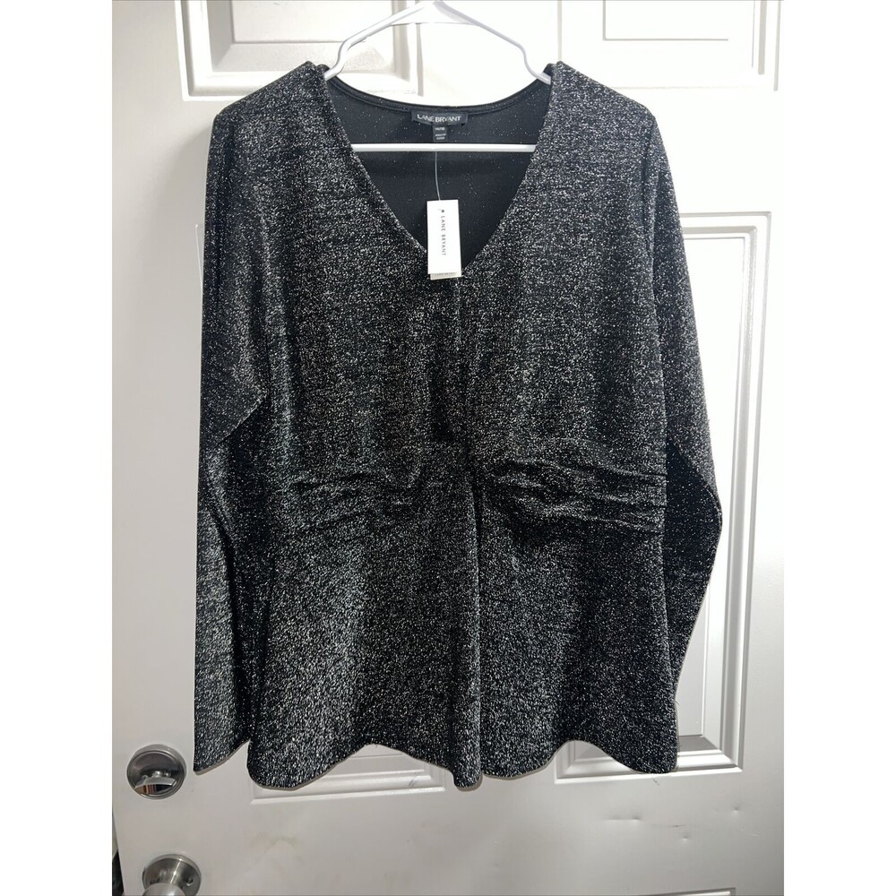 lane bryant Women Top Black Glitter Cocktail Party Holidays Elegant Size 14/16